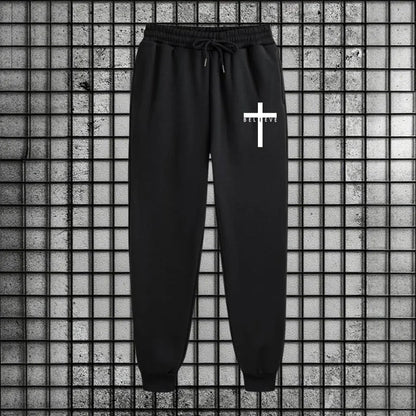 Cross of Christ Mens Hip Hop Tracksuit Set 2025 New 2 Piece Outfit Zipper Hoodie Joggers Urban Streetwear Autumn Winter Fashion.