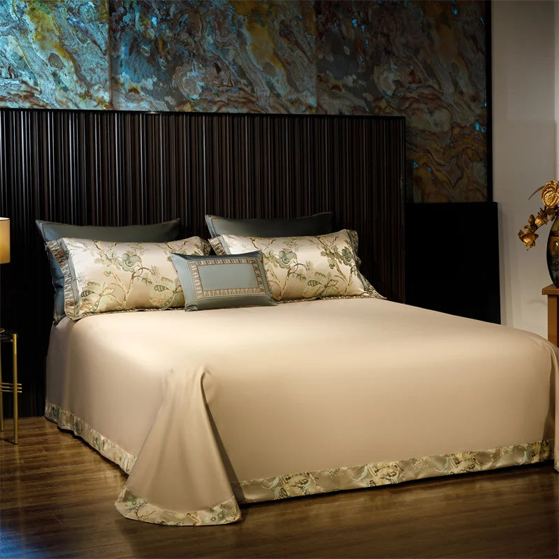 Luxury Satin Jacquard Egyptian Cotton 4/6/10Pcs European Palace Wedding Bedding Set Silky Duvet Cover Set Bed Sheet Pillowcases.