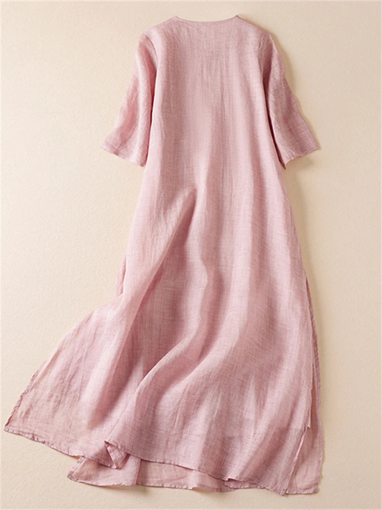 Sommer Druck Vintage Kleider Für Frauen 2025, Neue Casual Lange Dünne Atmungsaktive Kleid Femme Robe Büro Dame Arbeit Elegante Kleidung.