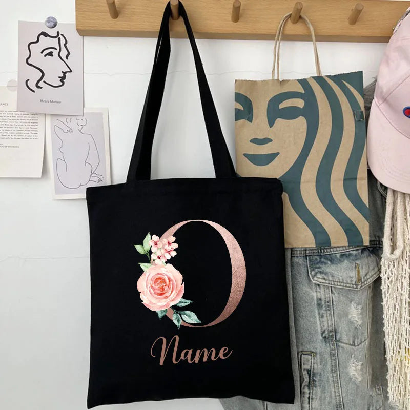 Custom Name Handbag Travel Storage Shoulder Bag Simple Tote Bags Birthday Customize Wedding Bridesmaid Gift Canvas Tote Bag.