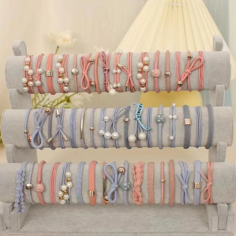 50/12PCS  Women Elastic Hair Ties Pearls Fashion Girls Scrunchies Ponytail Holder Rubber band Hair Rope Hair Accessories