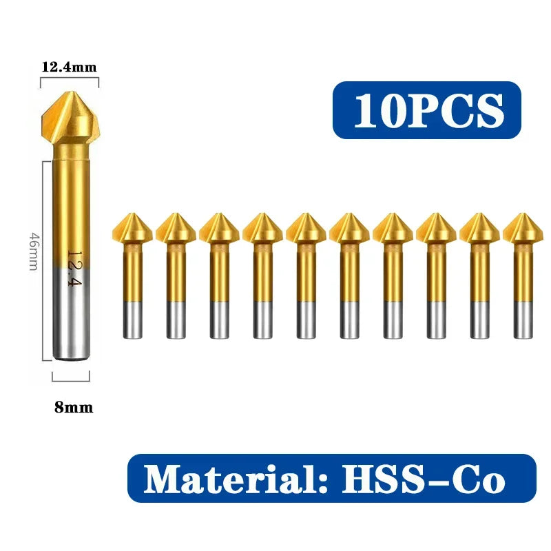 SLUGB 90 Grad 3-schneidiges HSS-Fasenfräser-Schaftfräser-Werkzeug für Holz, Stahl, Senker, Bohrer-Set, Elektrowerkzeug, fertig