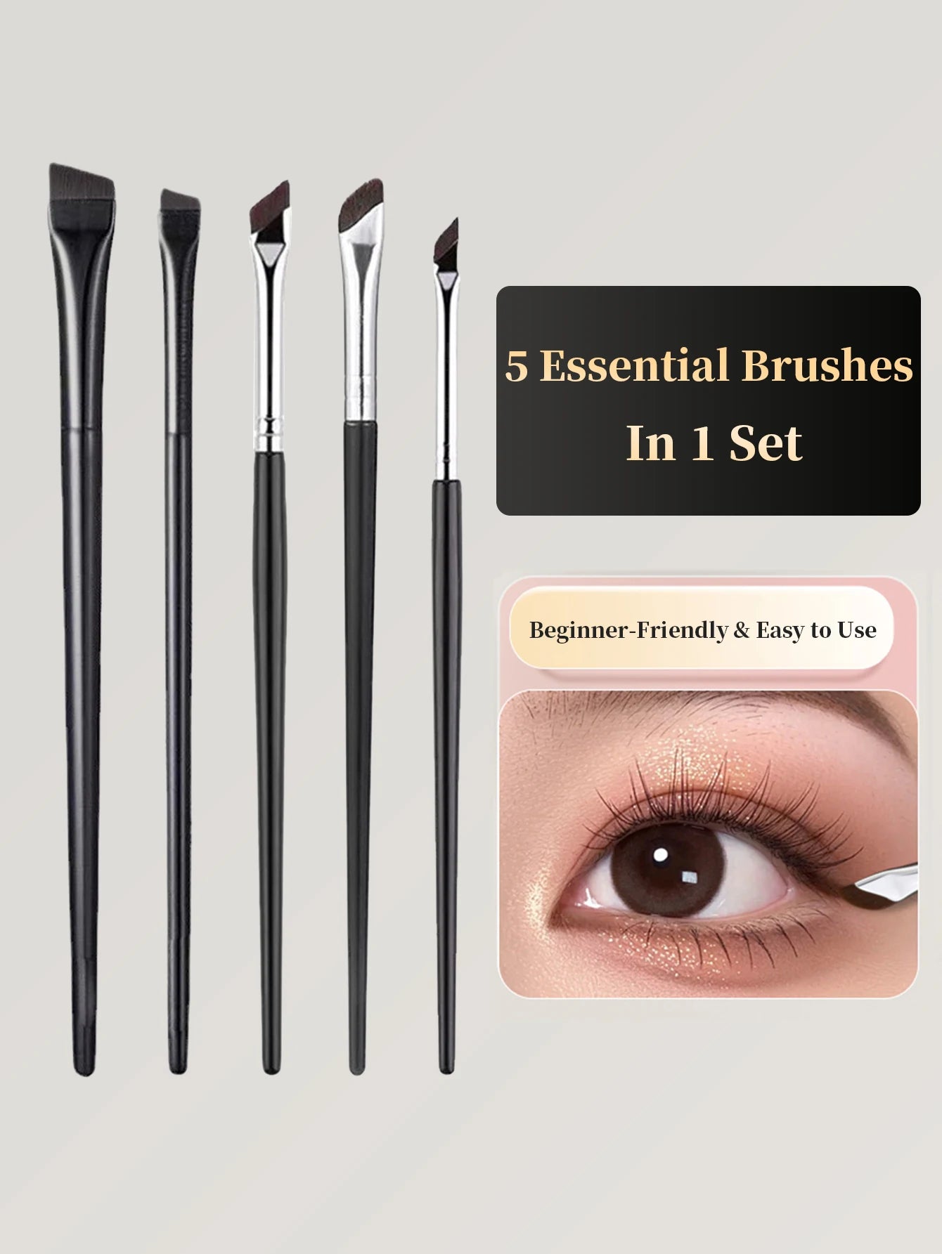 1 Set Of 5 Makeup Brushes Blade Eyeliner Brush Lower Eyelid To Flat Head Oblique Angle Eyebrow Brush Horizontal Silkworm Brush.