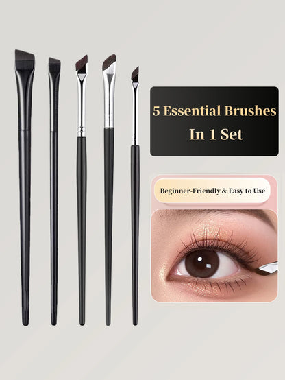 1 Set Of 5 Makeup Brushes Blade Eyeliner Brush Lower Eyelid To Flat Head Oblique Angle Eyebrow Brush Horizontal Silkworm Brush.