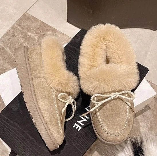 Bow Round Toe Flat Fleece-lined Woman Shoes Trend 2025 Y2k Chic and Elegant Winter Novelty Padded Sale Hot Snow Boots for Women.