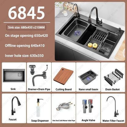 Multifunctional Kitchen Sink Large Capacity Single Bowl Stainless Steel Sink Vegetable Workstation With Faucet Drain Accessories