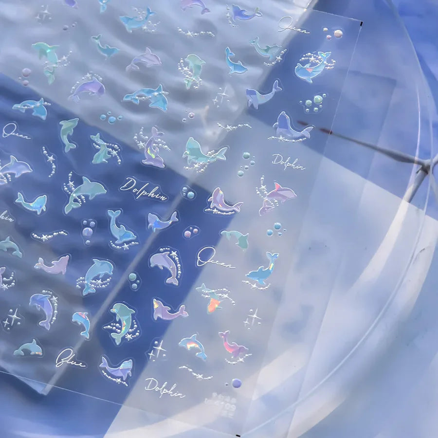 Ocean Theme 5D Nail Sticker Summer Beach Seashells Starfish Conch Scallop Shell Coral Self Adhesive Decoration Manicure Decal