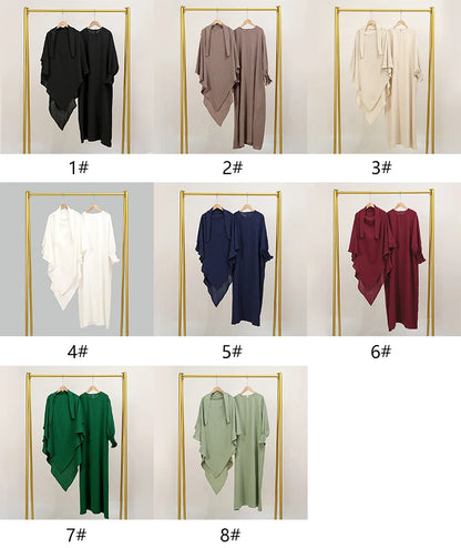 Two Piece Jilbab Prayer Set Abaya for Woman Batwing Hijab Dress Muslim Kimono Kaftan Robe Long Khimar Islam Cloth Jilbab Ramadan.