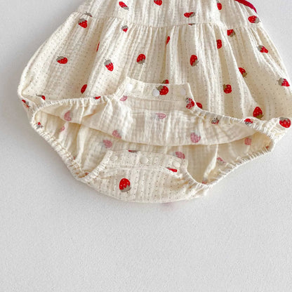 0-2Y Sommer Baby Mädchen Kleidung Erdbeere Druck Infant Mädchen Bodysuit Kleinkind Leibchen Ein Stück