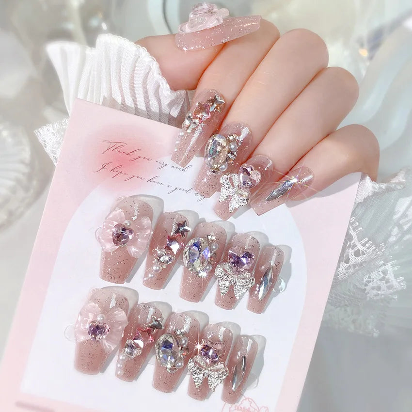 24Pcs 3D kuromi press on nails Y2K Cartoon Handmade Fake Nails Black Gel nail Wearable Nails Cinnamoroll Melody Anime False Nail