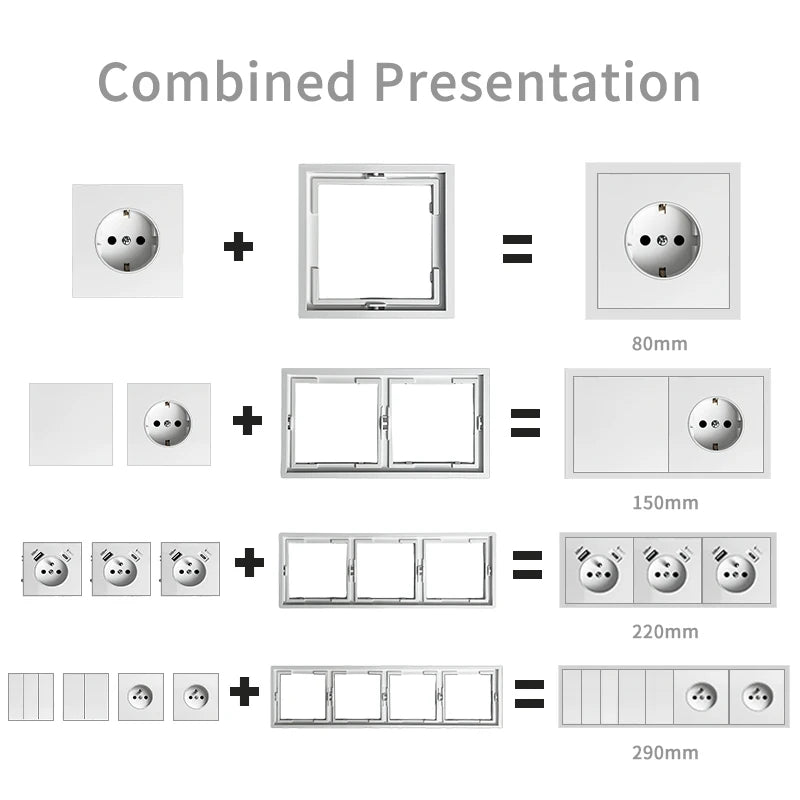 80 mm Typ Rahmen Steckdose 1/2-Wege-Wandknopfschalter USB Typ-C-Anschlüsse Steckdose EU-Standard für Deutschland DIY Teil freie Kombination.