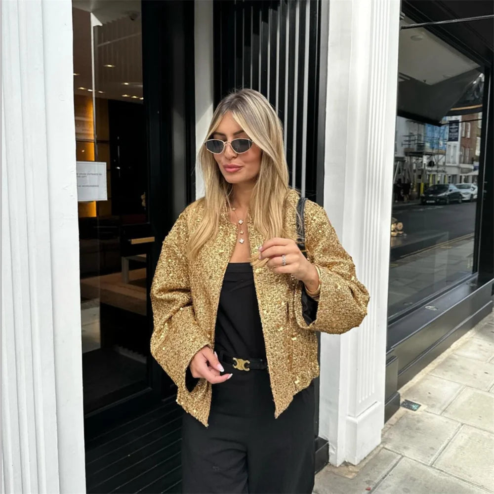 2023 Autumn/Winter New Product Women's New Fashion and Casual Versatile Stand up Collar Long Sleeve Beaded Jacket Coat.