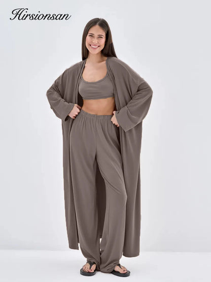 Hirsionsan Modal Soft Loose Sets Women Casual Three Pieces Long Sleeve Cardigan & High Waist Pants & Vest Outfits Tracksuit 2025.
