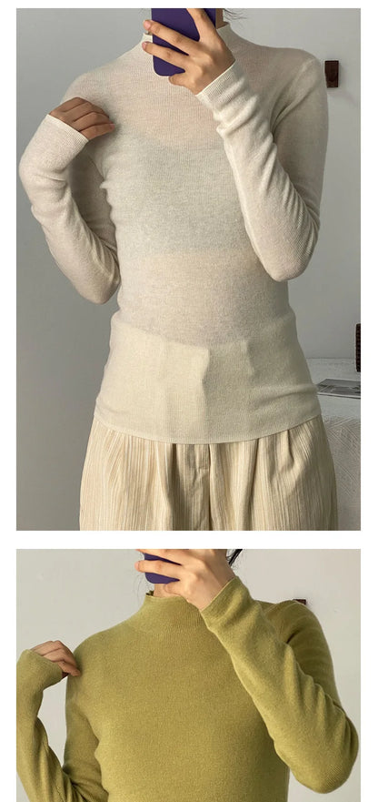 100% Ultra-fine Merino Wool Sweater Autumn and Winter Loose and Simple Semi-turtleneck Wool Bottoming Shirt Multi-color Sweater