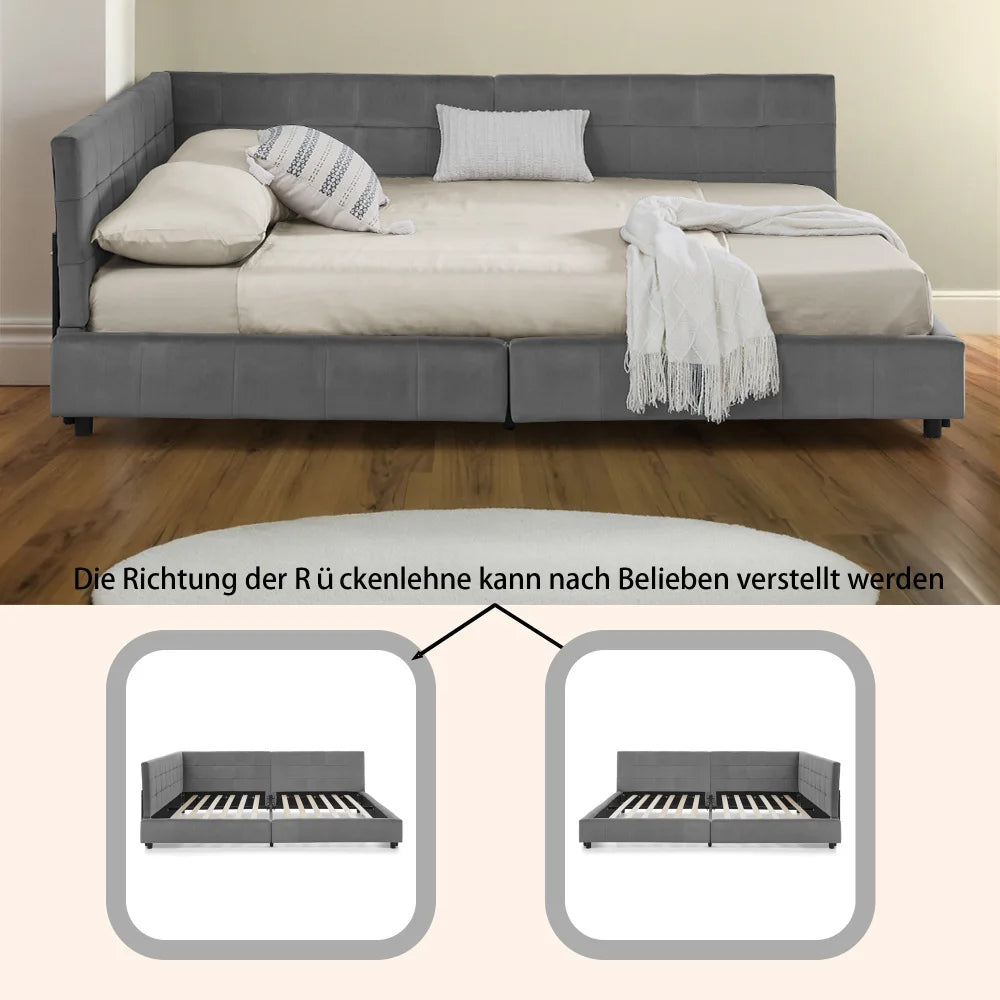 Modernes Einzelbett 90*200 cm, hautfreundliches Samtdesign, Babybett mit hoher Rückenlehne, Beige und Dunkelgrau (ohne Matratze)