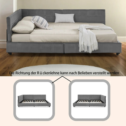 Modernes Einzelbett 90*200 cm, hautfreundliches Samtdesign, Babybett mit hoher Rückenlehne, Beige und Dunkelgrau (ohne Matratze)