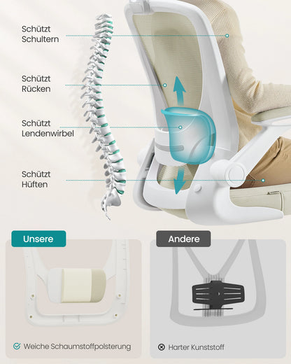 SONGMICS Bürostuhl mit hochklappbaren Armlehnen, Schreibtischstuhl mit Netzbespannung, ergonomischer Computerstuhl