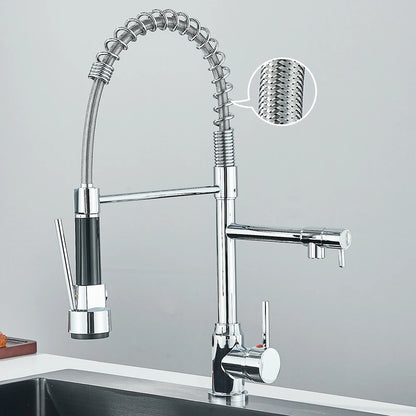 Pull Down Spring Kitchen Faucet Single Lever Hot Cold Mixer Water For Kitchen Sink Dual Spout Nozzle Faucets Crane