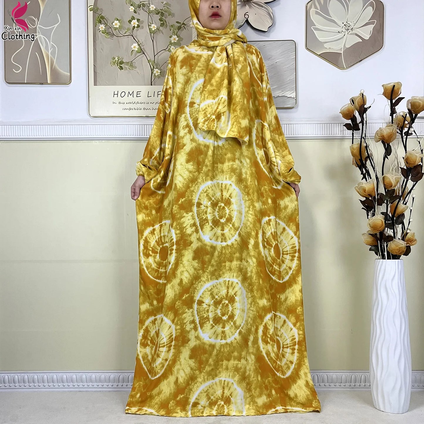 2025 New Muslim Abayas For Women Ramadan Prayer Garment Dubai Middle East Femme Robe Cotton Loose African Dress Turban Attached