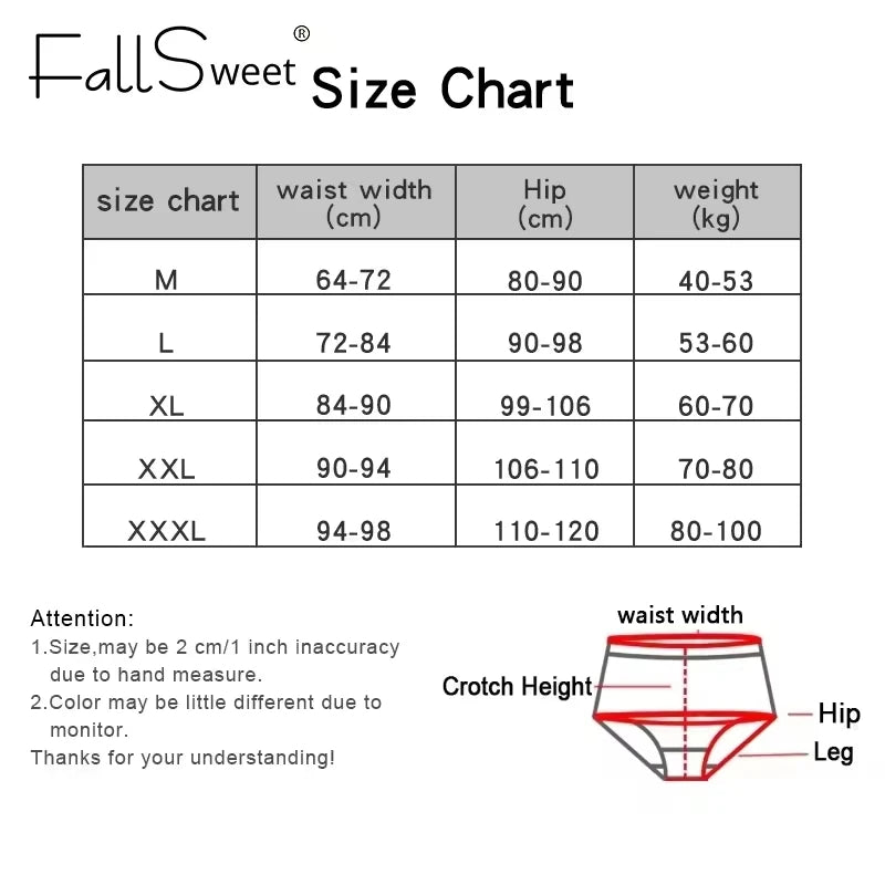 FallSweet 5Pcs/Lot Cotton Panties for Women Plus Size Underwear High Waist Comfortable Female Underpants Sexy Lingerie M-XXXL.