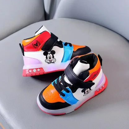 2025 Disney Kids Sneaker Cute Minnie Mickey Cartoon Led Lighted Shoes for Boys Girls Luminous Shoes Toddler Flash Lights.