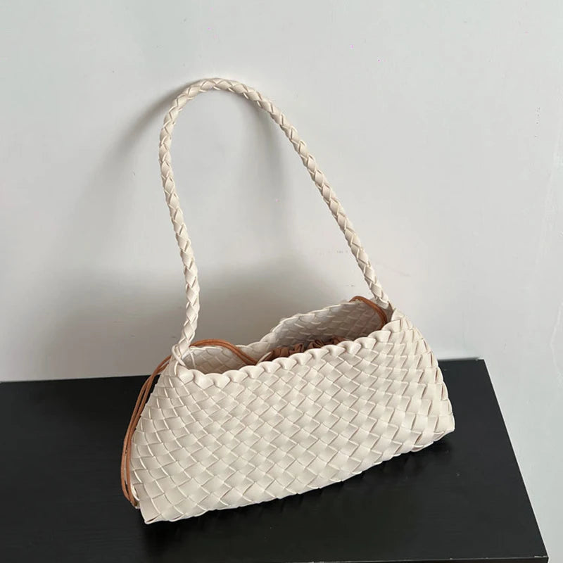 PU Hand-Woven women's Bag, Vegetable Basket Sailboat Bucket bag, Casual Vacation Handbag Shoulder Bag.