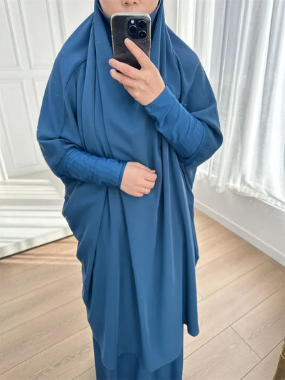 Autumn 2 Pcs Set Ramadan Eid Modest  Abaya Women Muslim Dress Hijab Kaftan Robe Femme Musulmane Islam Clothing Caftan Kebaya.