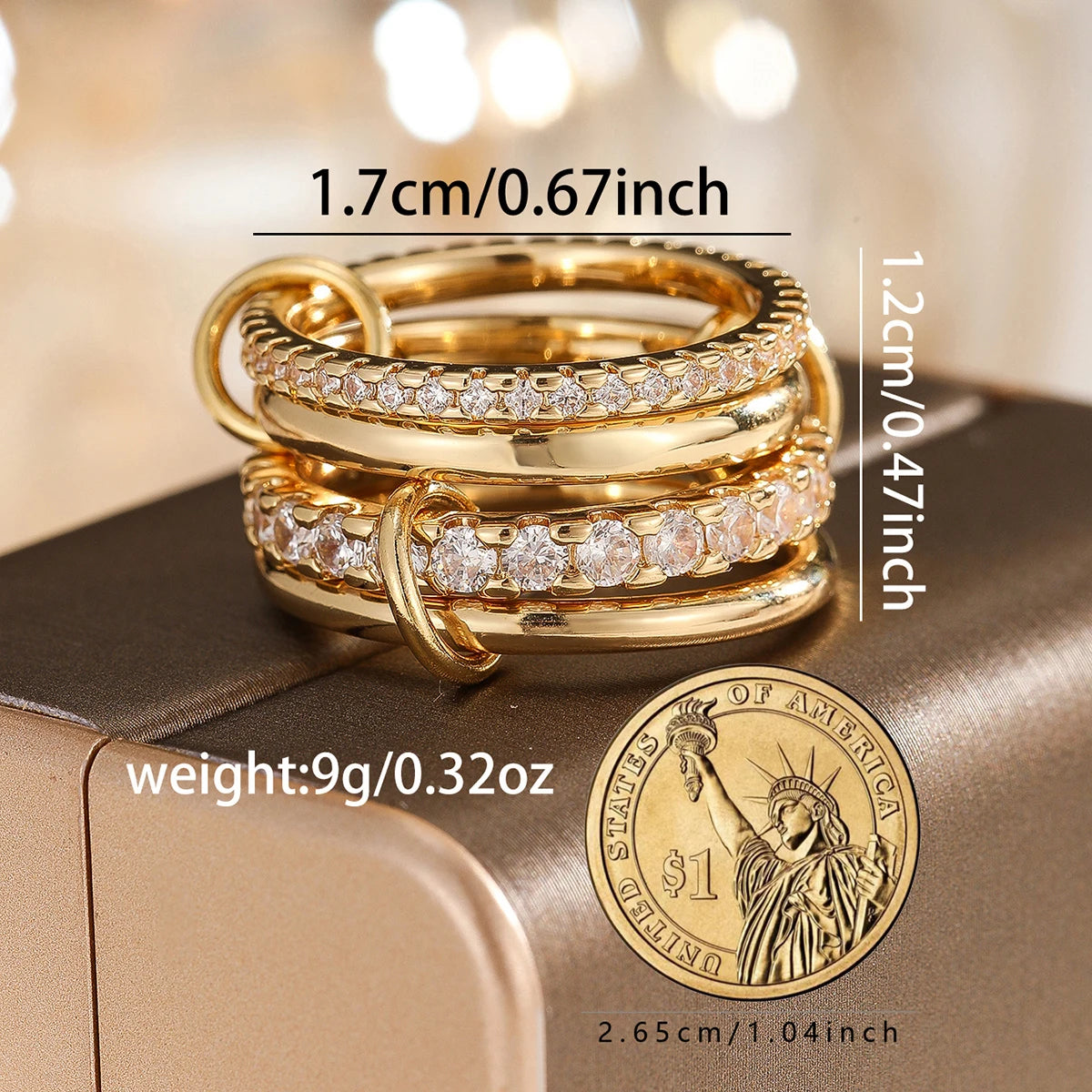 A Niche Two-Color Four-Ring Copper Jewelry Ring, Hypoallergenic, Ins Style, Stacking Artifact, Suitable For Young Women.