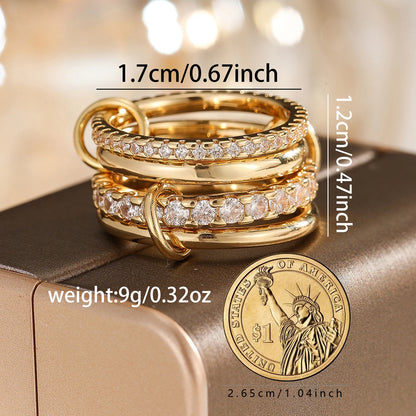 A Niche Two-Color Four-Ring Copper Jewelry Ring, Hypoallergenic, Ins Style, Stacking Artifact, Suitable For Young Women.