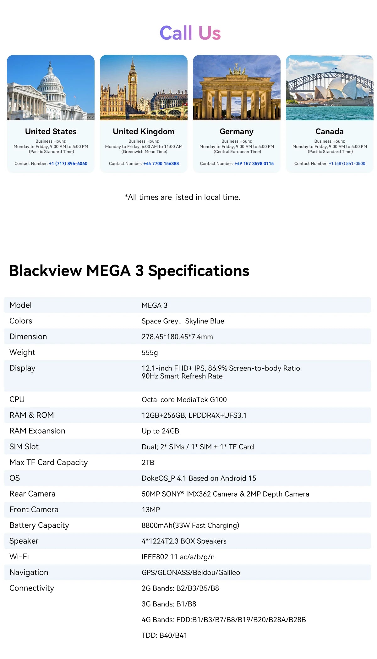 Blackview Mega 3 [No EU Charger] Tablet 8800mAh 36(12+24)GB+256GB 12.1" FHD 50MP+13MP Android 15 90Hz Dual SIM 4G 1080P IPS