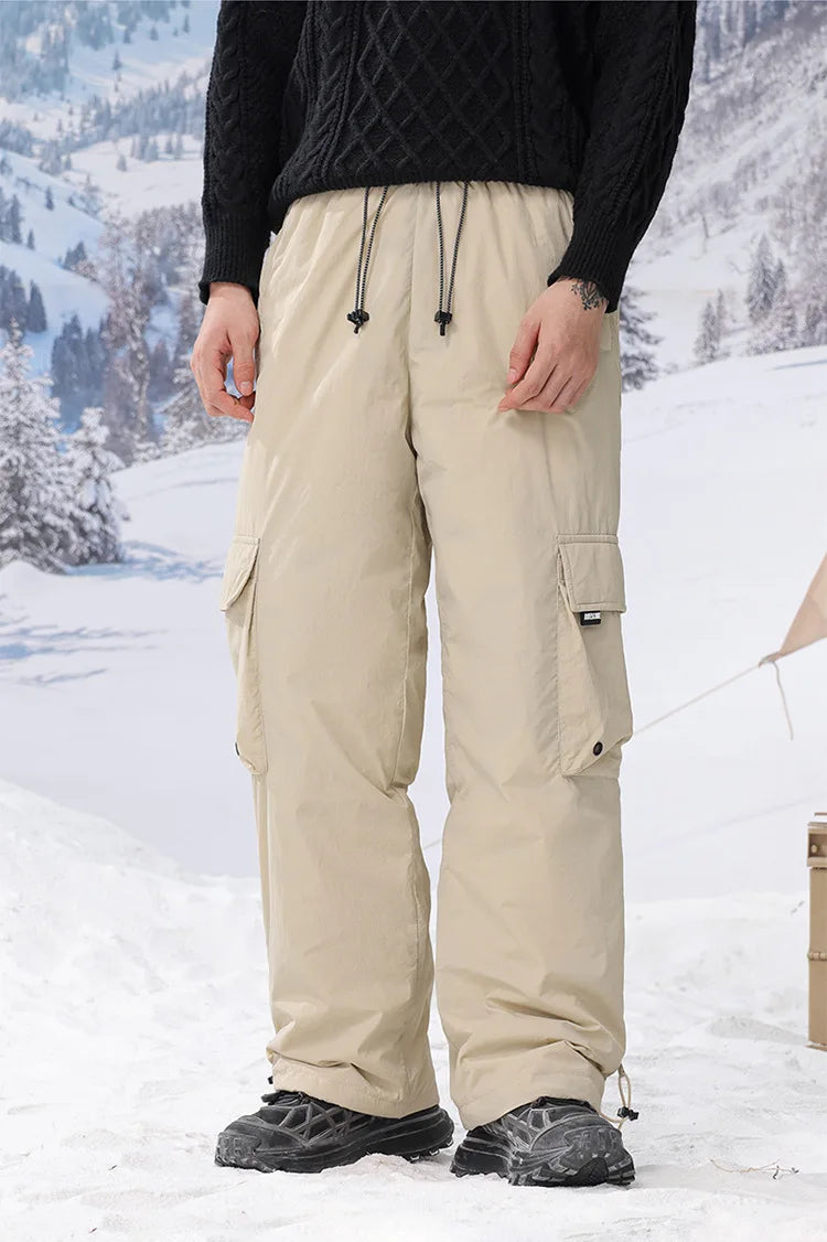 Winter Duck Down Skiing Cargo Pant Men Women Outdoor Thick Warm Loose Casual Sports Techwear Down Pants Track Trouser Sweatpants.