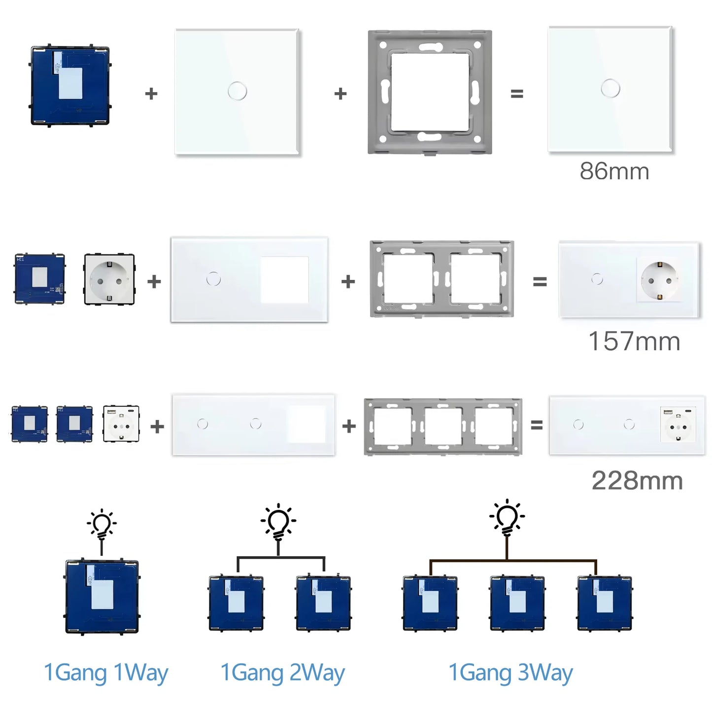 BSEED Wifi 1/2/3Gang Touch Smart Switches Funktion Teile Tuya Smart Leben App Kompatibel EU Buchse glas Front Panels Ersatzteile.