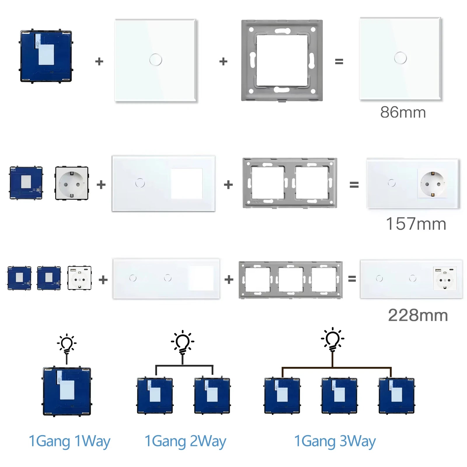 BSEED Wifi 1/2/3Gang Touch Smart Switches Funktion Teile Tuya Smart Leben App Kompatibel EU Buchse glas Front Panels Ersatzteile.