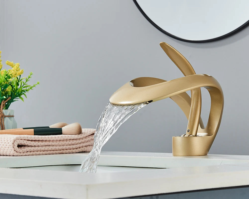 Rozin Luxury Black Basin Faucet Grey Bathroom Waterfall Mixer Tap Brass Deck Mount Modern Style Hot Cold Water Sink Mixer Crane