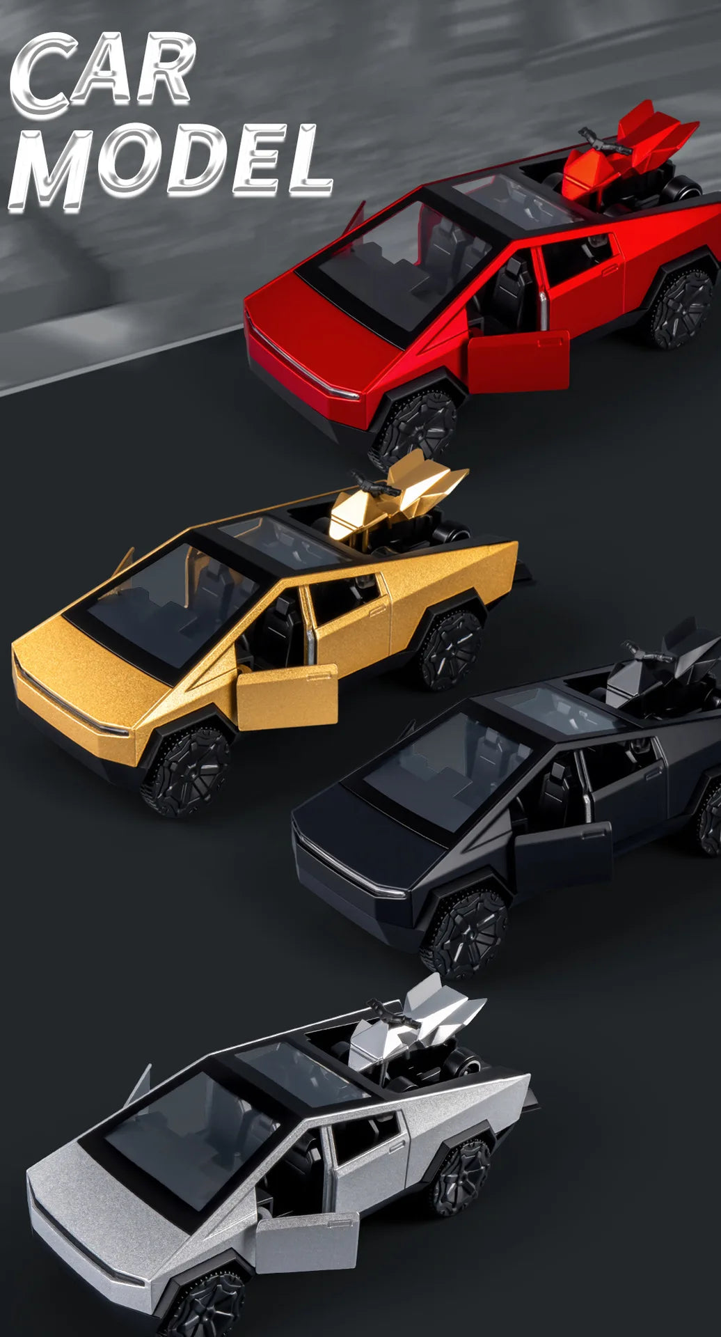 1:36 Cybertruck Toys Off Road Vehicle Die Cast Model Car Beach Motorcycle Hobby Collectible Birthday Gift For Boy.