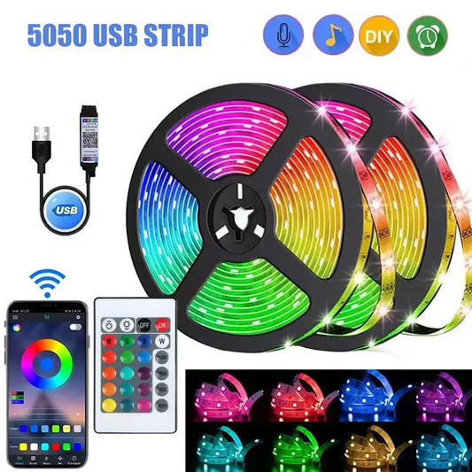 RGB LED Streifen Licht 5050 Bluetooth APP IR Fernbedienung USB 1M 2M 3M 4M 5M 10M 15M 20M 25M 30M Festival Deco Hintergrundbeleuchtung Für Zuhause.