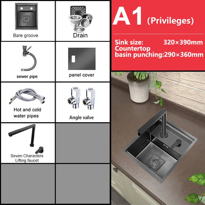 Small Hidden Sink Stainless Steel Kitchen Sink Mini Bar Single Slot Touring Car Wash Basin With Cover Plate Apartment