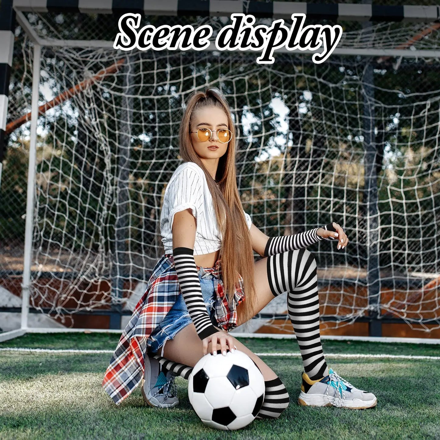 2Pair/Set Women Gothic Punk Over Knee Long Stripe Socks Girl Arm Sleeve Gloves Thigh High Cotton Socks Sweet Cute Soks Hosiery.