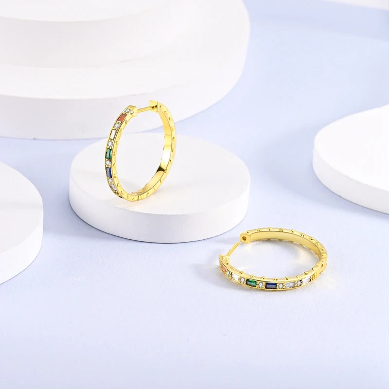 Yellow Gold Starlight Hoop Earrings For Girl Sparkling Classic Snakebone Multi-loop Earrings Star Moon 925 Silver Women Earring