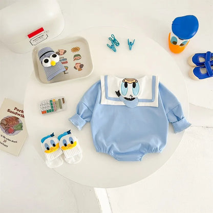Neugeborenen Baby Strampler Socke Hut 3 stücke Set Cartoon Donald Daisy Ente Kleidung Jungen Mädchen Overall Infant Kurzarm Body k732