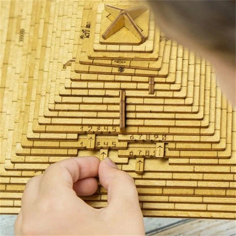 Unique Gifts Wooden Pyramid Puzzle Box With Hidden Compartment Brain Teaser For Adults Kids IQ Challenge Mind Games.