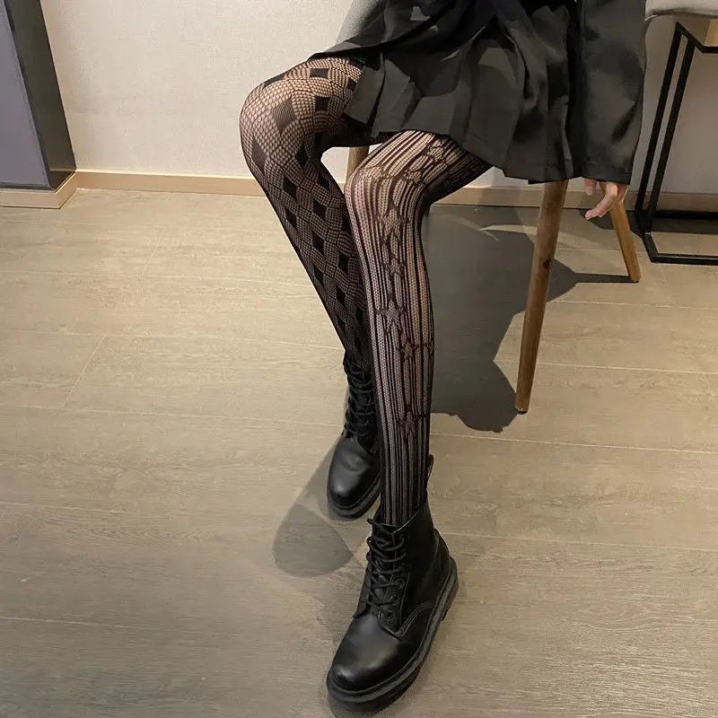 Women Sexy Patterned Fishnet Geometric patterns Pantyhose Slim Legs Long Mesh Tights Ladies Transparent Retro Fish Net Leggings.