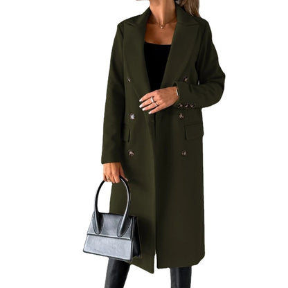 Damen-Mantel aus Wollmischung, langärmelig, zweireihig, Jacken, Mantel mit Tasche, warmer Winter-Trenchcoat, Oberbekleidung