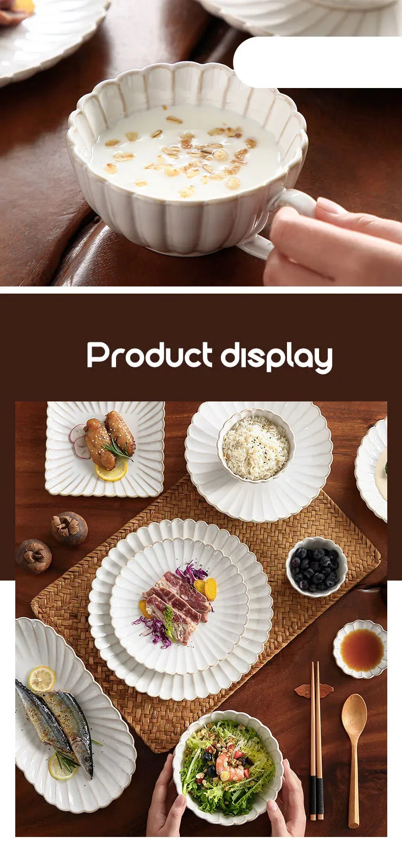 Retro Ceramic Dishes Plates Fish Dish Plates Manual Flower Relief Living Room Dinner Plate Kitchen Fruit Salad Dish Bowl.