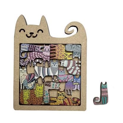 13 Irregular Wooden Cat Puzzles Colorful Cute Puzzle Toys for Children Birthday Gift Brain Teaser Educational Game.
