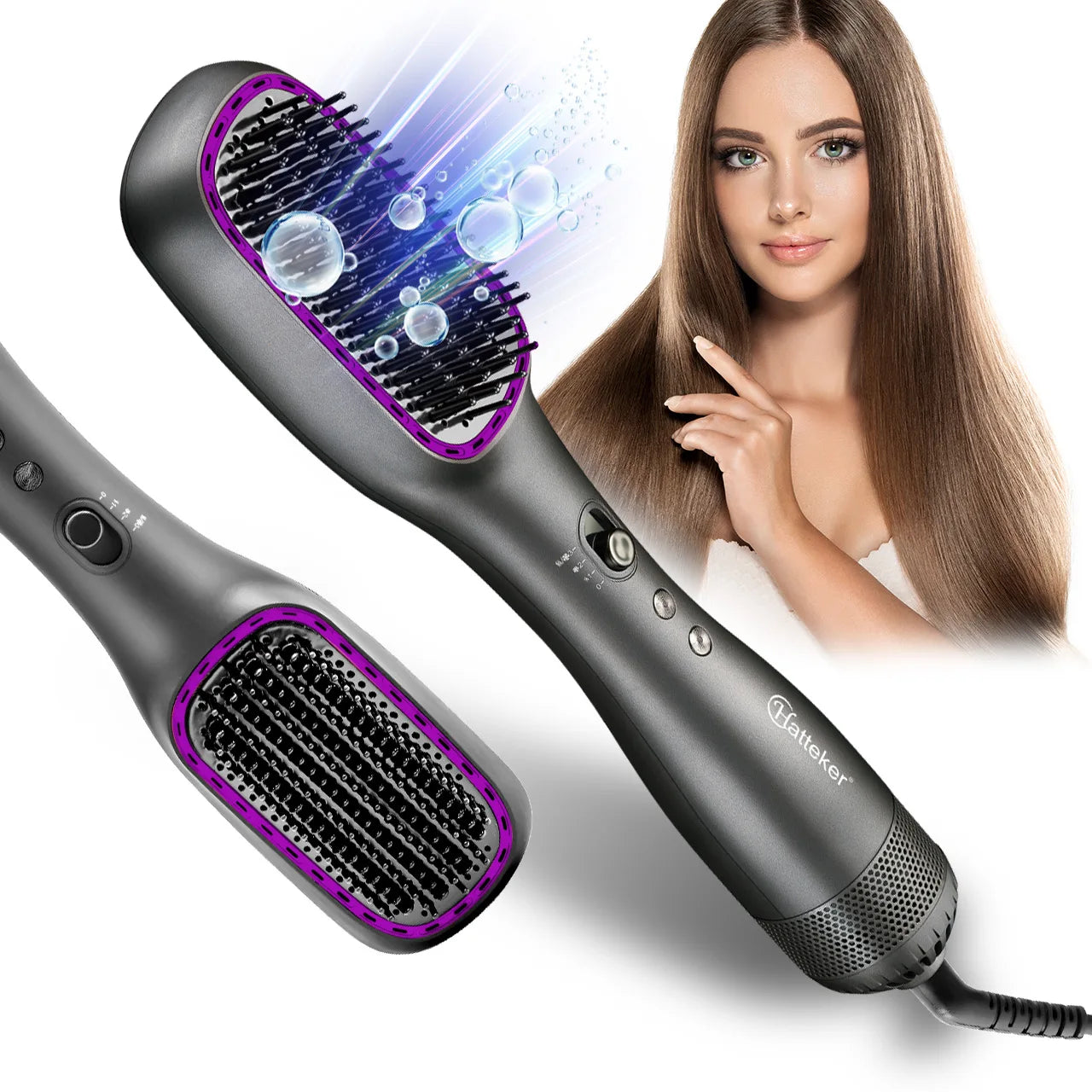 Hatteker Hot Air Comb Styling Comb for Straight Curly Electric Hot Air Brush Women Anion Heating Comb Hair Straightening Brush.