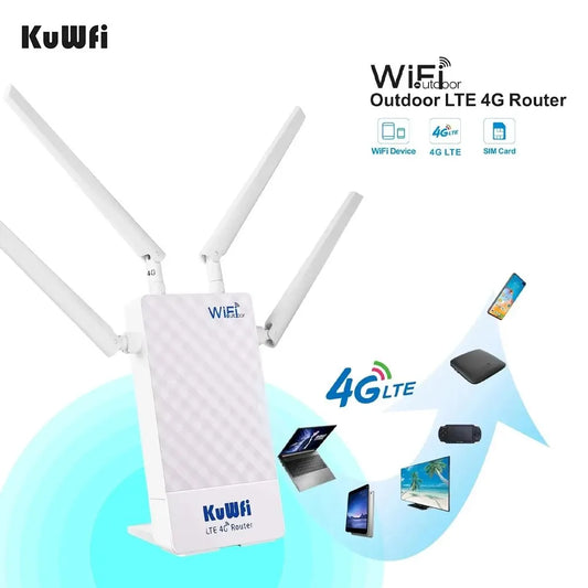 KuWFi 4G CPE Outdoor Router 300Mbps Wifi Router External Antenna Support Port Filtering DMZ MAC IP Settings for IP Camera.