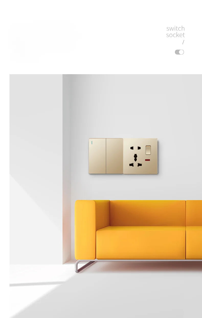 UK Standard 13A Gold USB Stecker Wandsteckdose Lichtschalter, 220V Universal 6-Loch-Doppelsteckdose mit 2,1A USB-Ladeanschluss.