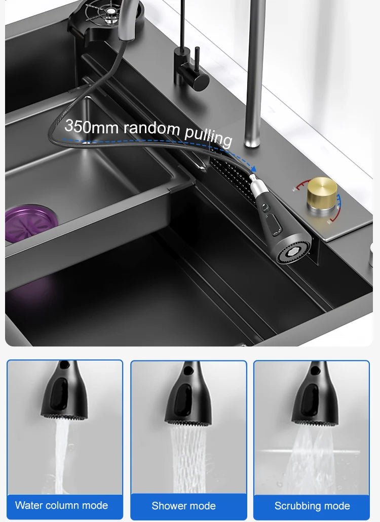 Kitchen Sink Stainless Steel Large Single Slot Multifunctional Tank Wash Basin With Waterfall Faucet Lowe Price