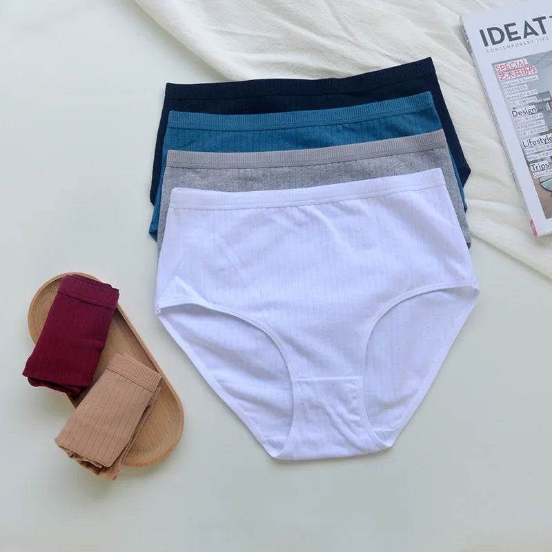 6pcs Cotton Women Panties Lady Plus Size Underwear High Waist Briefs Breathable Solid Color Female Lingerie Shorts.